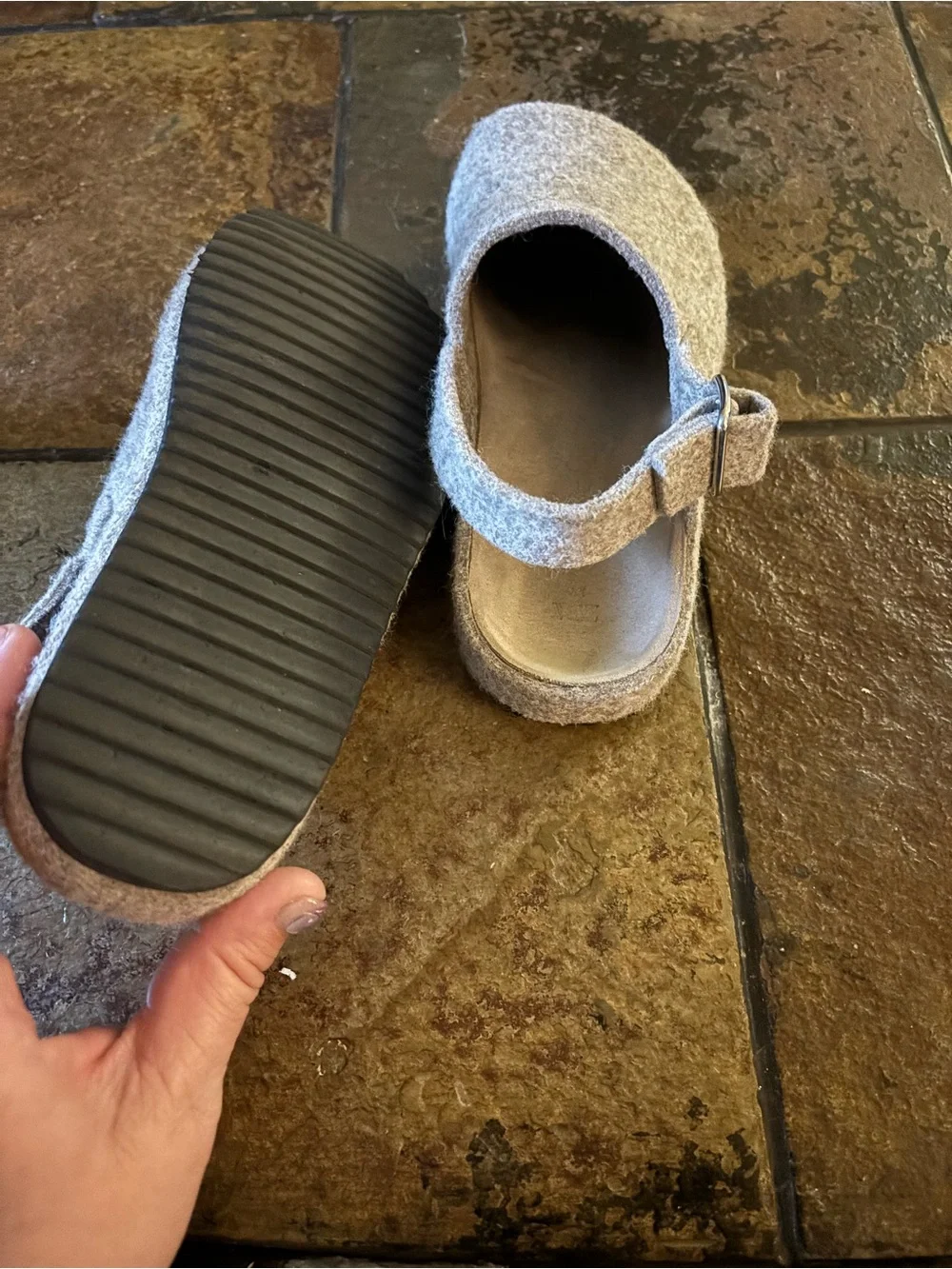 Zara Heathered Taupe Felt Slingback Clogs